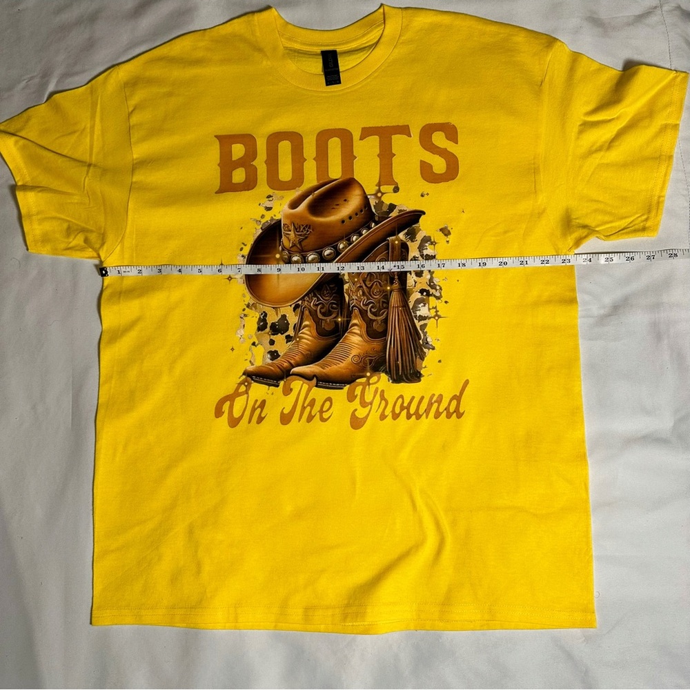 Women’s Yellow Boots On The Ground Graphic T-Shirt - Picture 3 of 6